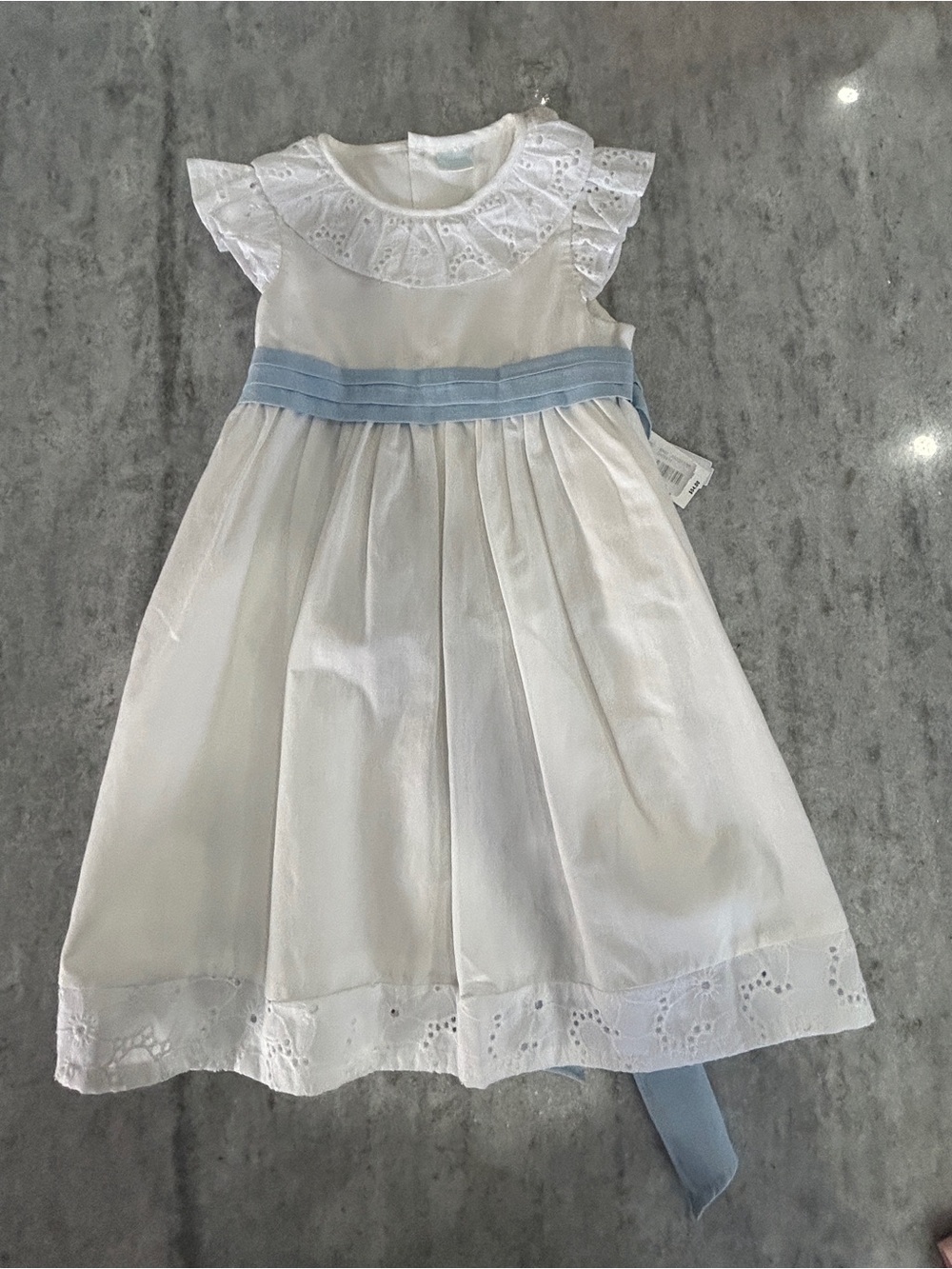 Edgehill Collection White Eyelet Ruffle Dress with Blue Sash Size 4T